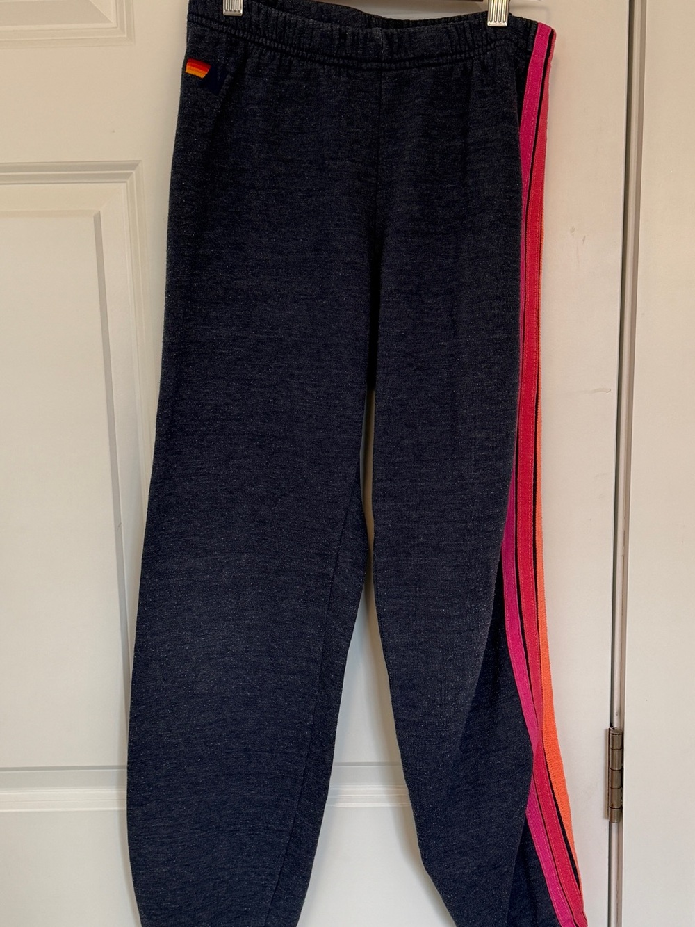 Aviator Nation Navy Joggers with Pink & Orange Side Stripes